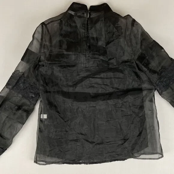 White House Black Market Vtg Style Blouse Women’s 4 Black Sheer Organza Lace